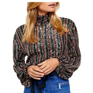 Free People Midnight City Crop Sequin Blouse
